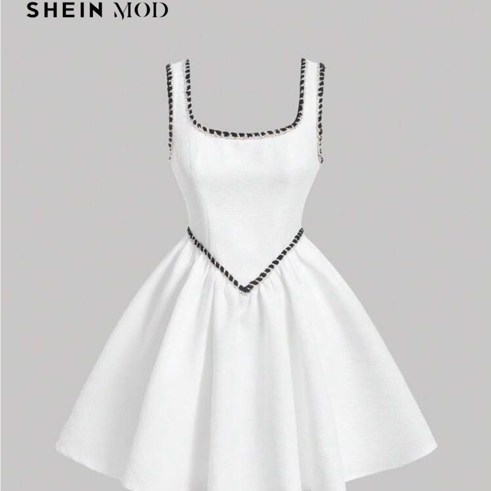 SHEIN White Mini Dress Sleeveless Square Neck Dua Lipa Met Gala TTPT Era Dress
